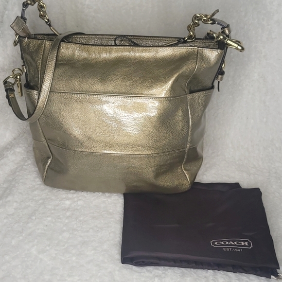 COACH | Metallic Gold TRIBECA Tote Bag w/Shoulder  Strap - Picture 6 of 13